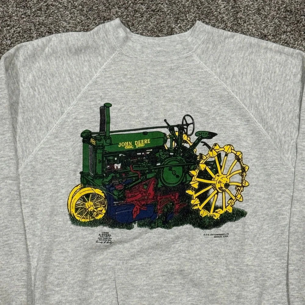 Vintage 90s John‎ Deere Tractor Graphic Crewneck Sweatshirt Mens XL Gray Tultex